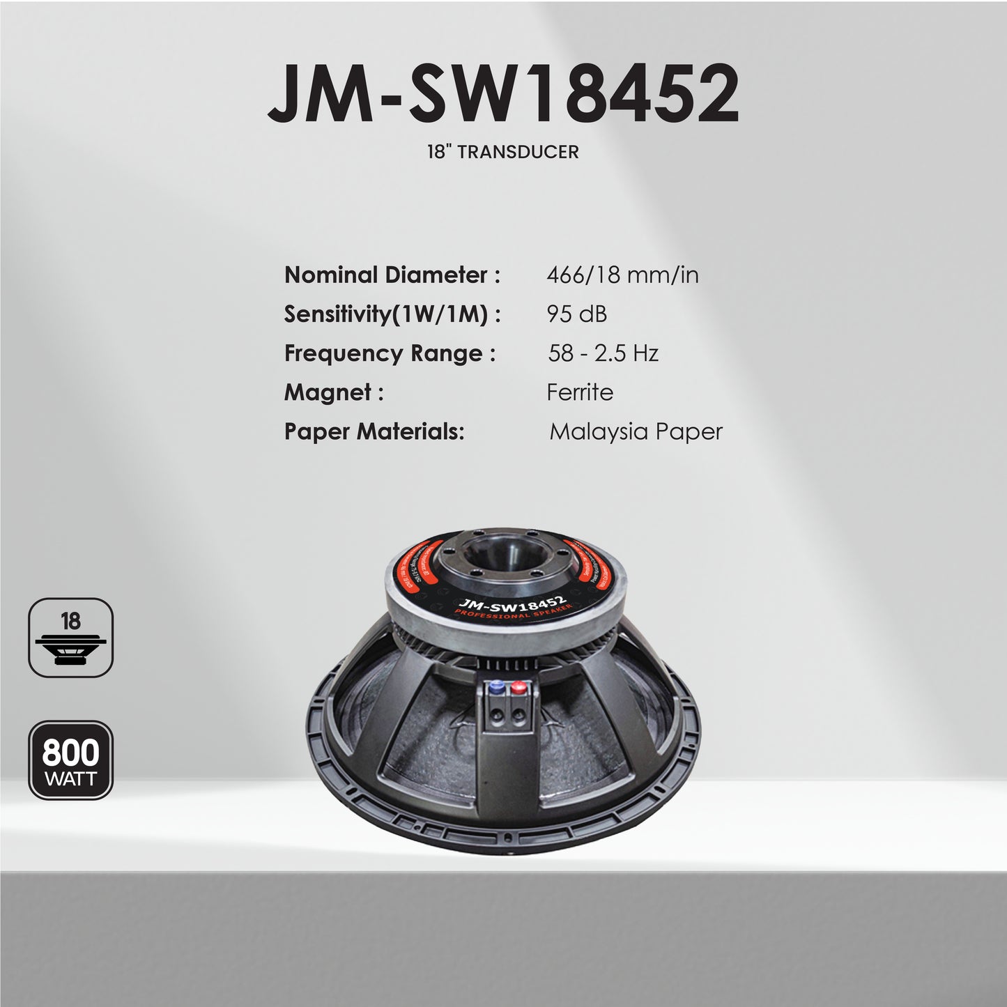 CLARION JM-SW18452 Professional Speaker Transducers