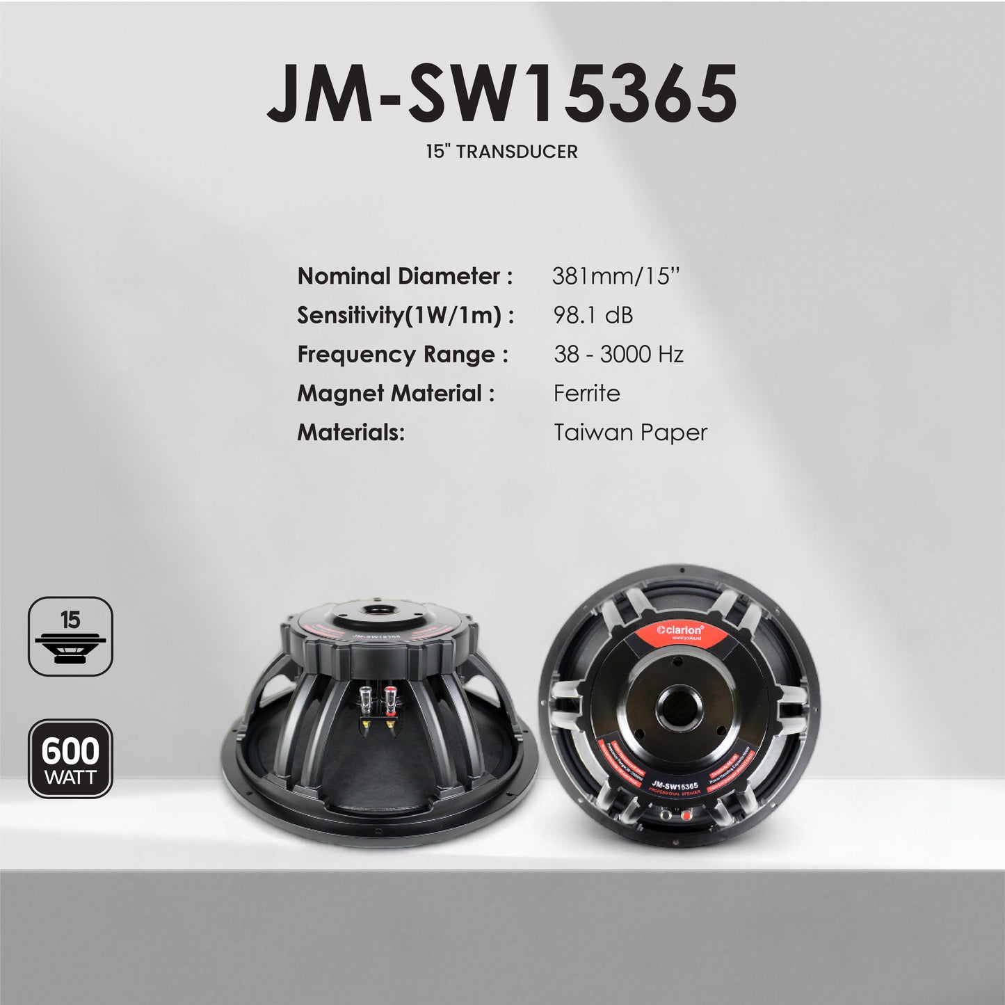 CLARION JM-SW15365 Professional Speaker Transducers