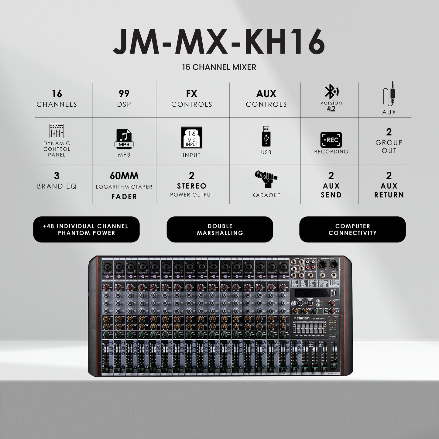 clarion JM-MX-KH16 16 Channel Professional Audio Mixer - KH Series