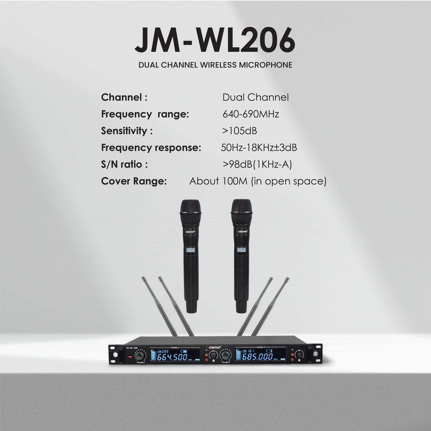 clarion JM-WL-206 Dual Channel Wireless Microphone