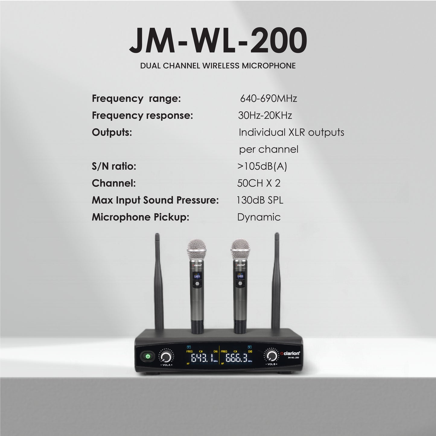 clarion JM-WL-200  Dual Channel Wireless Microphone