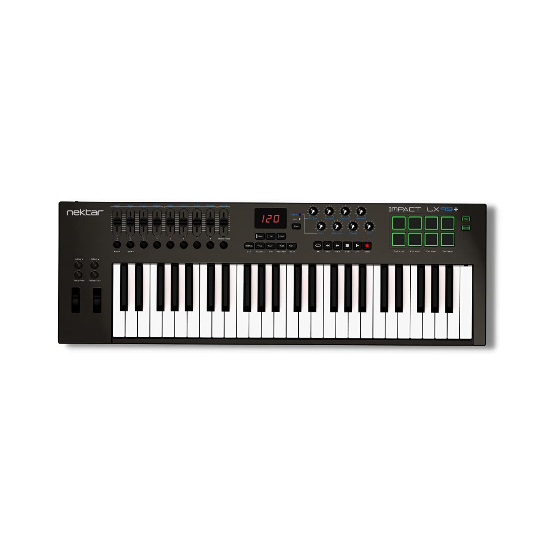 Nektar Impact LX49+ 49-Key Full-Size Velocity-Sensitive USB Midi keyboard Controller with 8 Velocity-Sensitive LED Pads, Nektar Deep DAW Integration and Free Professional Recording Software Bundle