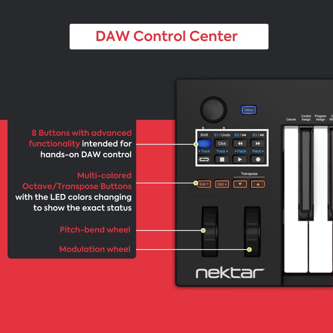 Nektar IMPACT GX61 61-Key Full-Size Velocity-Sensitive USB Midi Keyboard Controller with Nektar DAW Integration and Free Professional Recording Software