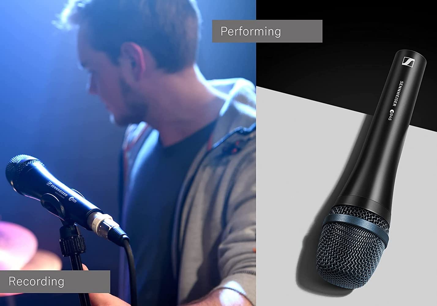 SENNHEISER Professional Audio E945 Dynamic Supercardioid Vocal XLR Microphone | 100% Smooth Response|1 MZQ 800 Microphone Clip | Ideal for Conferences, Live Singing & Professionals | Black