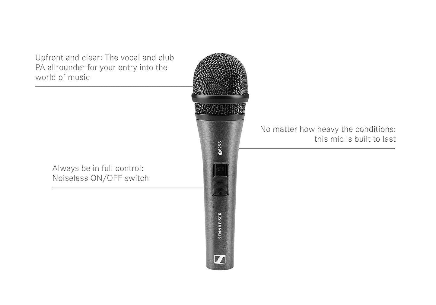 Sennheiser Professional Audio E825-S Vocal Microphone | 100% Voice Clarity,XLR-3| Dynamic Super-Cardioid mic | 40-16,000 Hz| Ideal for Conferences, Choirs, Live Singing & Stage Performances| Black