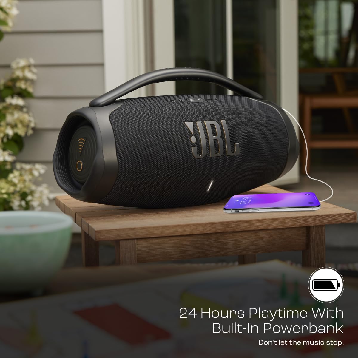 JBL Boombox 3 Wi-Fi, Wireless Portable Bluetooth Speaker, 24H Playtime, Deepest Bass, Built-in Powerbank, Wi-Fi with AirPlay, Alexa Multi-Room, Chromecast Built-in, PartyBoost, IP67, App (Black)