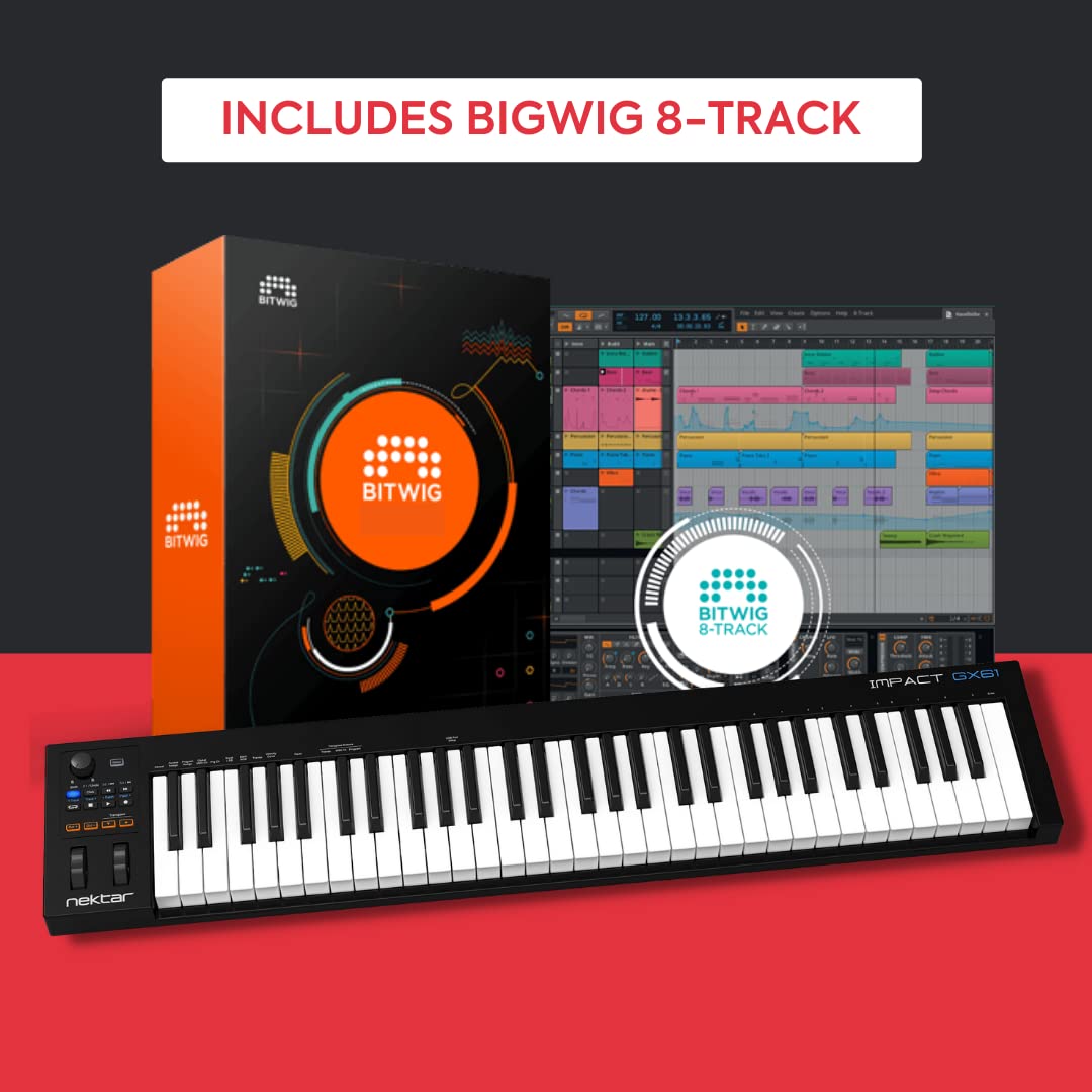 Nektar IMPACT GX61 61-Key Full-Size Velocity-Sensitive USB Midi Keyboard Controller with Nektar DAW Integration and Free Professional Recording Software