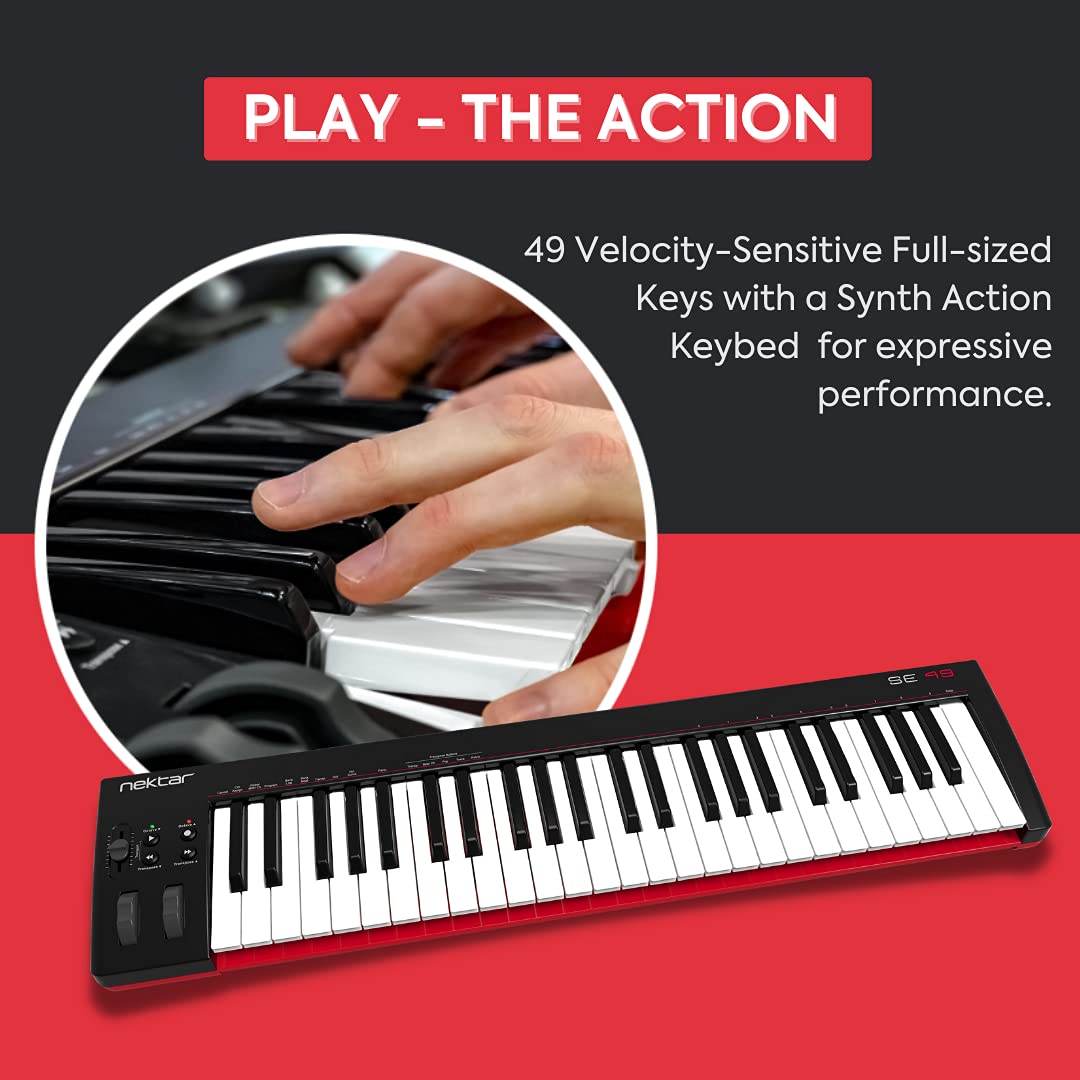 Nektar SE49 49-Key Full-Size Velocity-Sensitive USB Midi Keyboard Controller with Nektar DAW Integration and Free Professional Recording Software