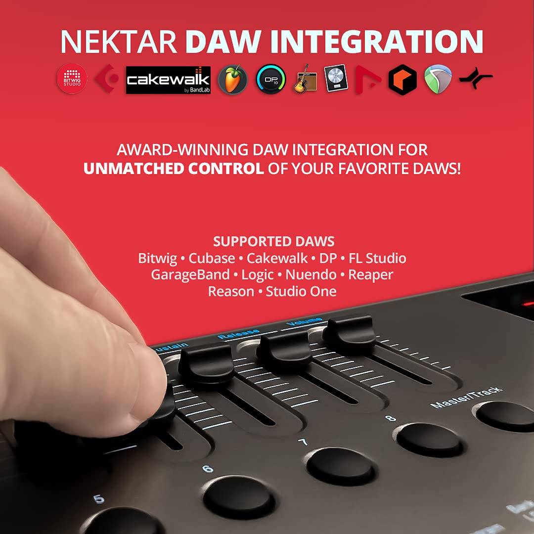 Nektar Impact LX49+ 49-Key Full-Size Velocity-Sensitive USB Midi keyboard Controller with 8 Velocity-Sensitive LED Pads, Nektar Deep DAW Integration and Free Professional Recording Software Bundle