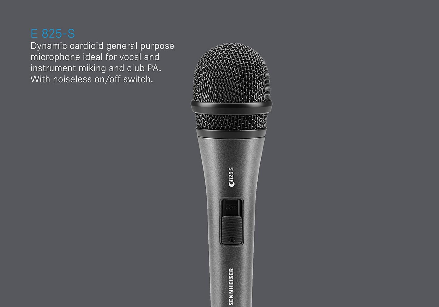 Sennheiser Professional Audio E825-S Vocal Microphone | 100% Voice Clarity,XLR-3| Dynamic Super-Cardioid mic | 40-16,000 Hz| Ideal for Conferences, Choirs, Live Singing & Stage Performances| Black