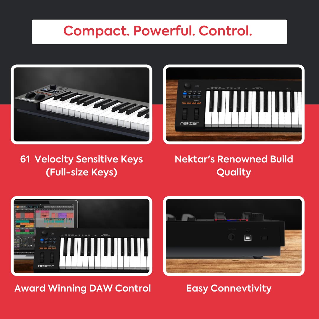 Nektar IMPACT GX61 61-Key Full-Size Velocity-Sensitive USB Midi Keyboard Controller with Nektar DAW Integration and Free Professional Recording Software