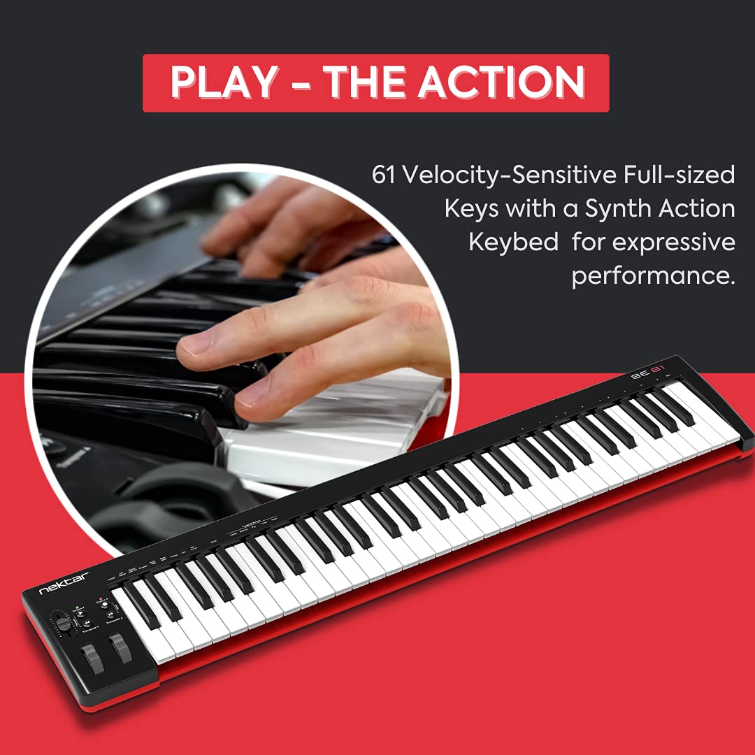 Nektar SE61 61-Key Full-Size Velocity-Sensitive USB Midi Keyboard Controller with Nektar DAW Integration and Free Professional Recording Software