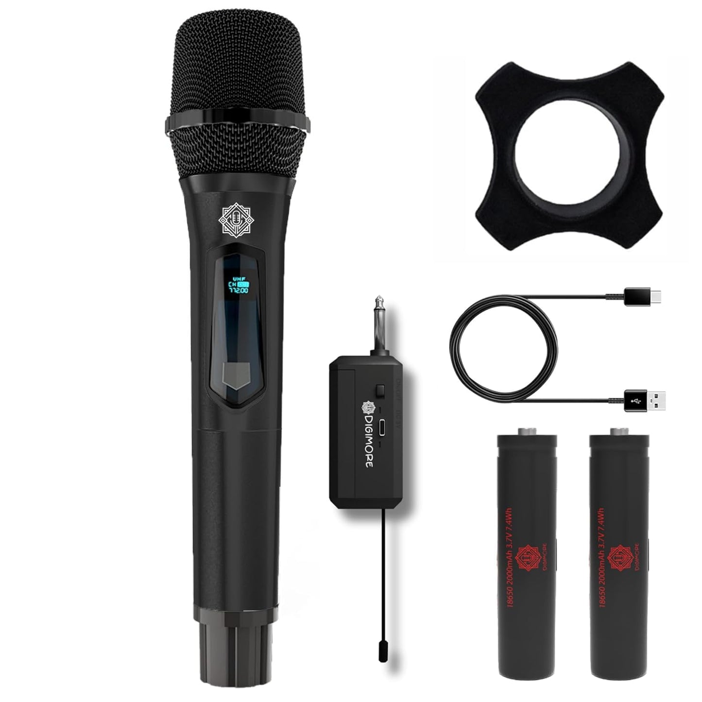 DIGIMORE UHF Wireless Microphone with Rechargeable Receiver and Mic System for House Parties, Outdoor Party, Singing, Classroom (Single Cordless) (D-340 Black)