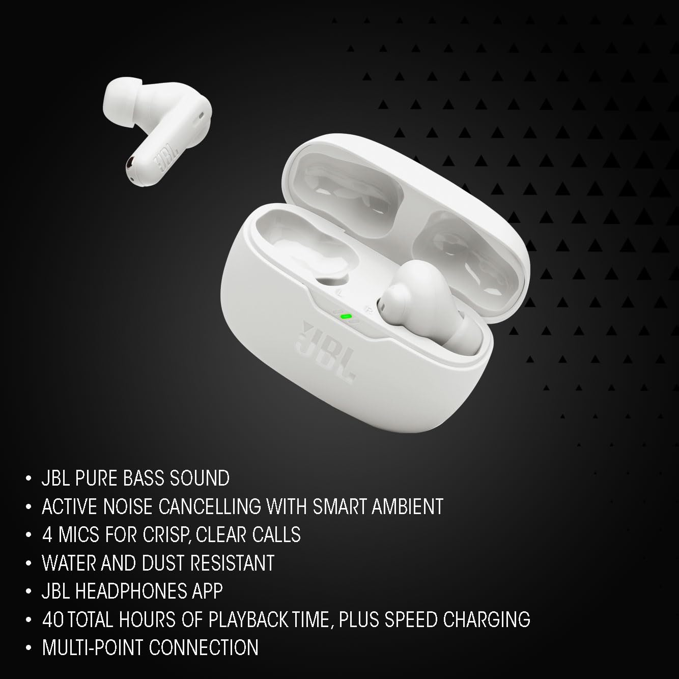 JBL (New Launch Wave Beam 2 Ear Buds Wireless TWS Bluetooth v5.3 Earbuds with ANC, Smart Ambient, Extreme Bass & Relax Mode, Multi Connect, Speed Charge, Fast Pair, 40H Playtime, 4 Mics, IP54 (Black)