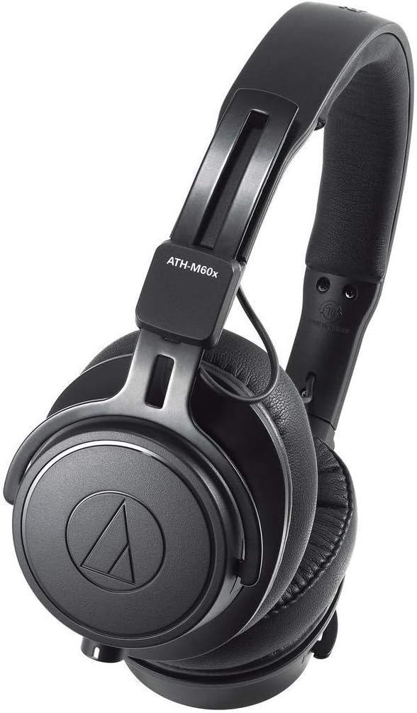 Audio-Technica ATH-M60X On-Ear Closed-Back Dynamic Professional Studio Monitor Headphones Black