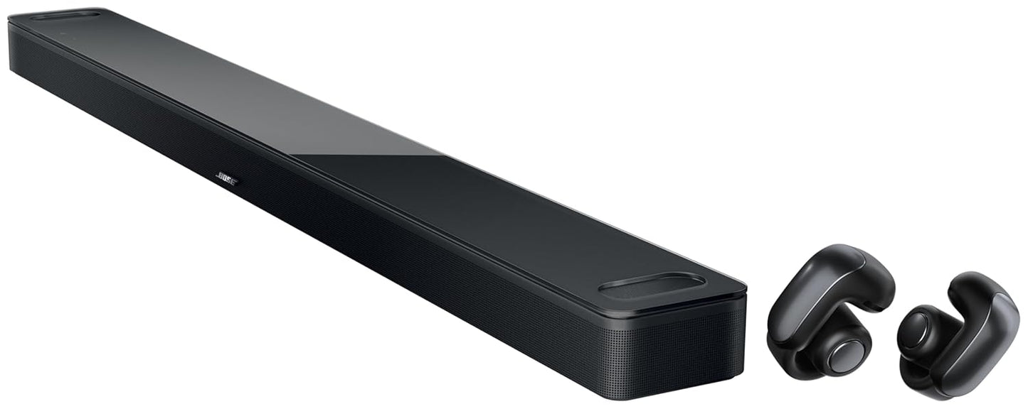 Bose Smart Soundbar Ultra Black, Bundle New Ultra Open Earbuds with OpenAudio Technology, Black