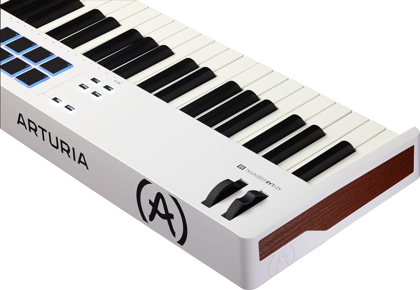 Arturia KeyLab Essential 88 mk3 with 88 Velocity-Sensitive keys, 9 Encoders, 9 Sliders, 8 RGB Pads - USB-C, Midi Out, LCD Screen, Bundled Software and DAW Integration - White