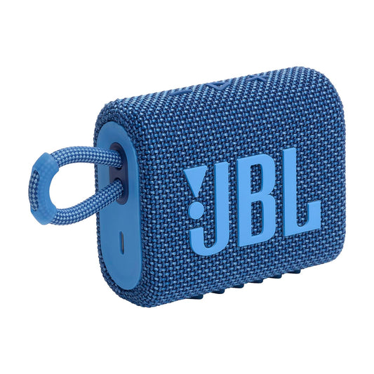 JBL Go 3 Eco with eco-friendly recycled materials and packaging, Wireless Portable Bluetooth Speaker, Pro Sound, Vibrant Colors with Rugged Fabric Design, Waterproof, Type C (without Mic, Blue)