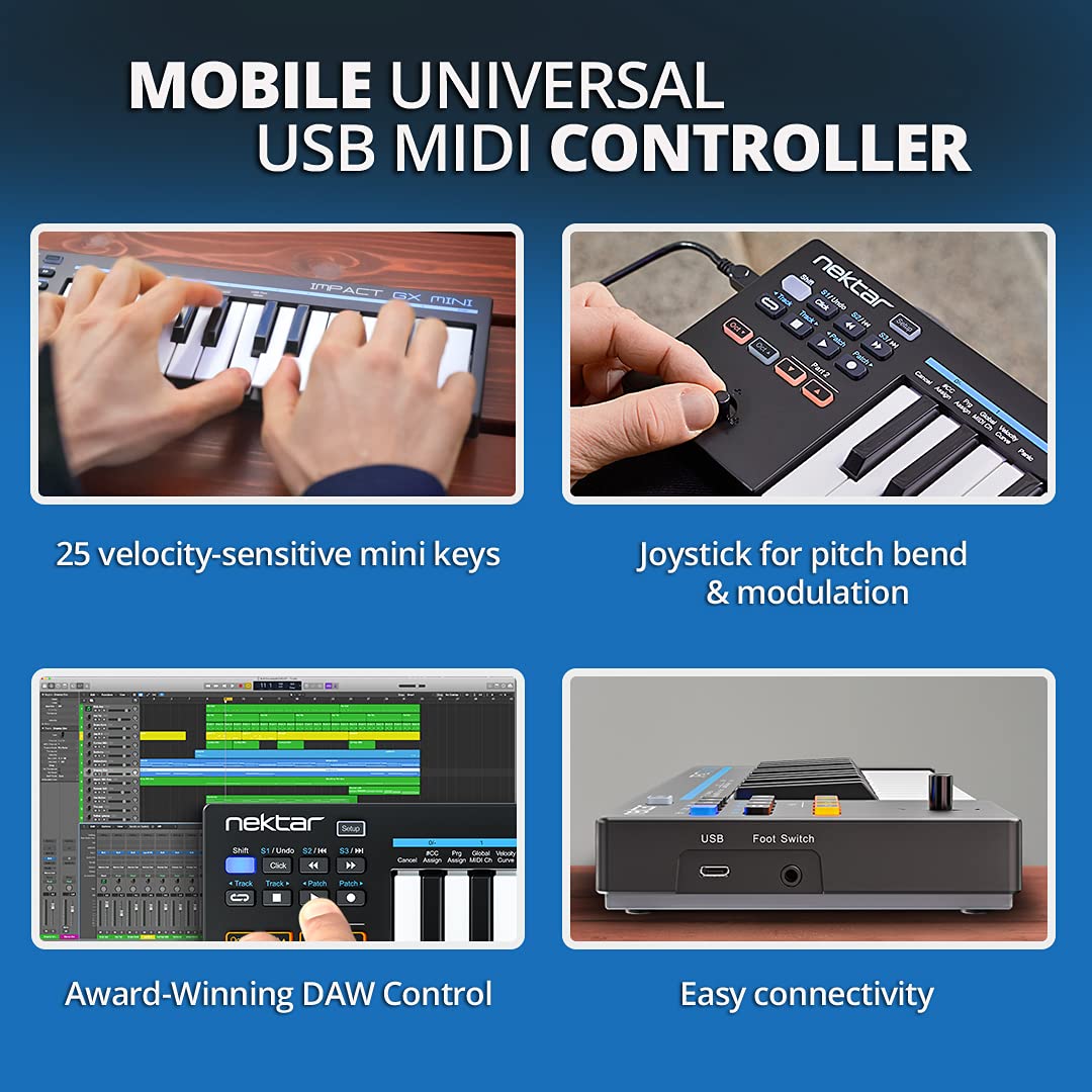 Nektar Impact GX Mini 25 Velocity-sensitive Mini Keys Portable USB Midi Controller