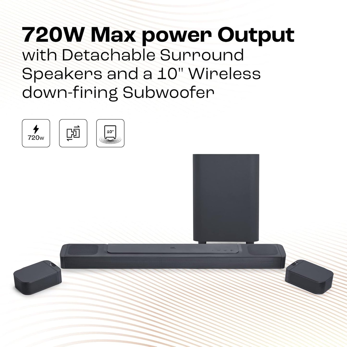 JBL Bar 800 Pro, 7.1 (5.1.2) Channel Truly Wireless Soundbar with True Dolby Atmos® 3D Surround Sound, 10” Down-Firing Wireless Subwoofer, PureVoice, HDMI eARC, Bluetooth, Wi-Fi & Optical Input (720W)