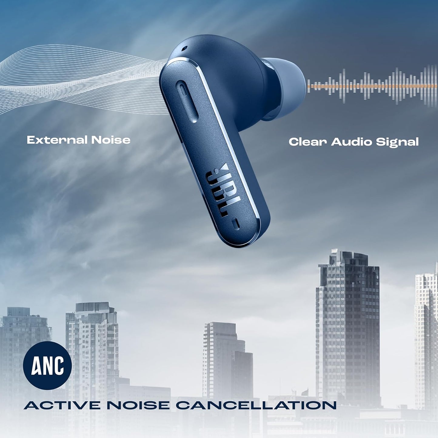 JBL Tune Beam in Ear Wireless TWS Earbuds with Mic, ANC Earbuds, Customized Extra Bass with Headphones App, 48 Hrs Battery, Quick Charge, 4-Mics, IP54, Ambient Aware & Talk-Thru, Bluetooth 5.3 (Blue)