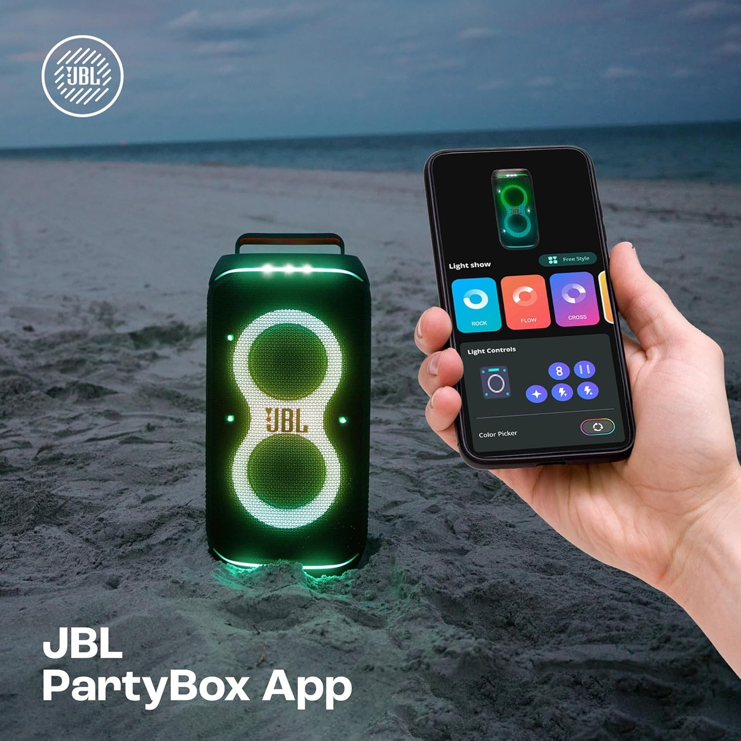 JBL Partybox 120 Wireless Bluetooth 160W Party Speaker, AI Sound Boost, Futuristic Light Show, Upto 12Hrs Playtime,Multispeaker Connection by Auracast, Guitar & Mic Input, Splashproof (Black)