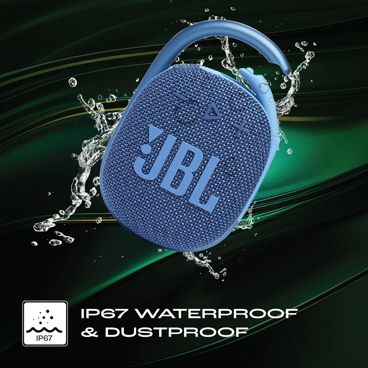 JBL Clip 4 Eco with eco-Friendly Recycled Materials & Packaging, Wireless Portable Bluetooth Speaker, Pro Sound, Integrated Carabiner, Dust & Waterproof, Type C (Without Mic, Blue)