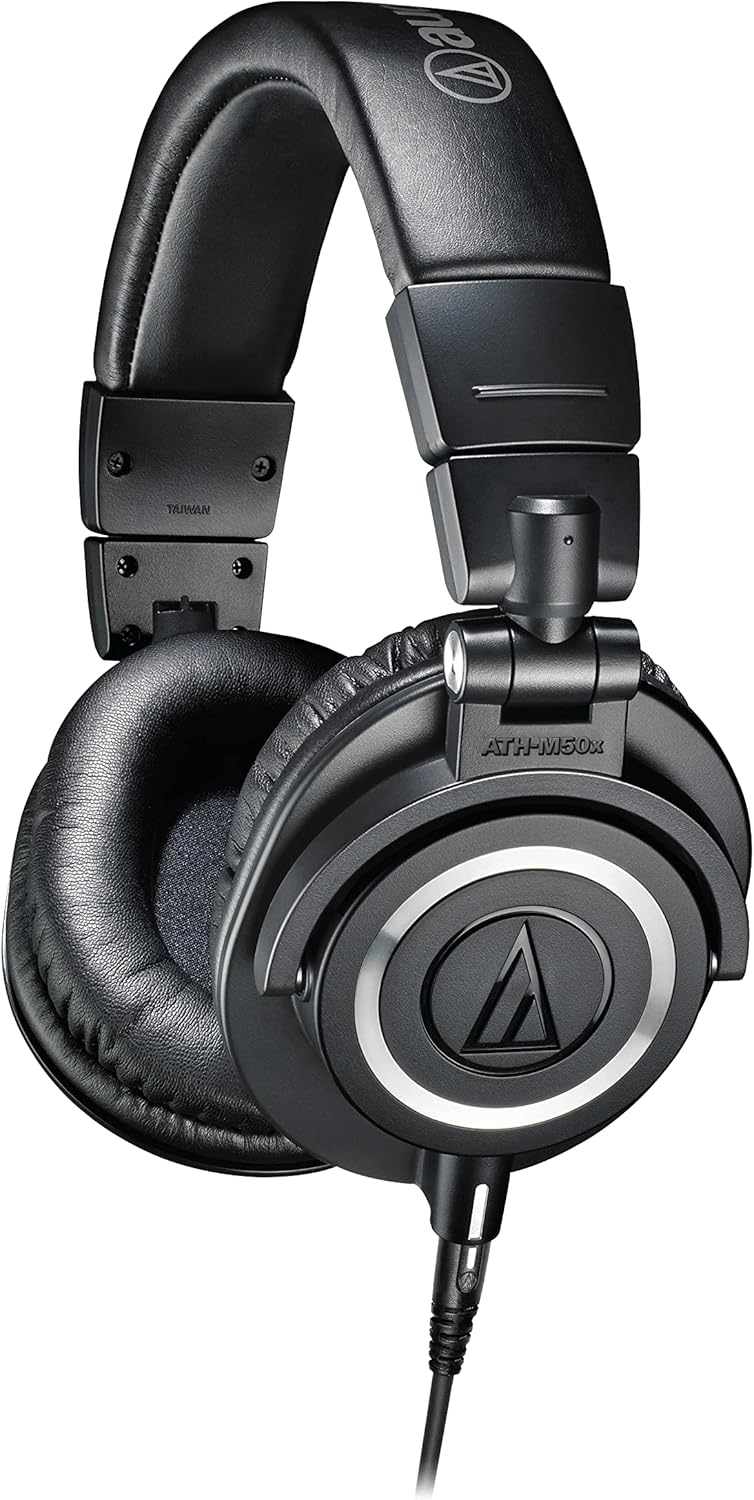 Audio-Technica ATH-M50X Professional Studio Monitor Headphones, Black, Professional Grade, Critically Acclaimed, with Detachable Cable