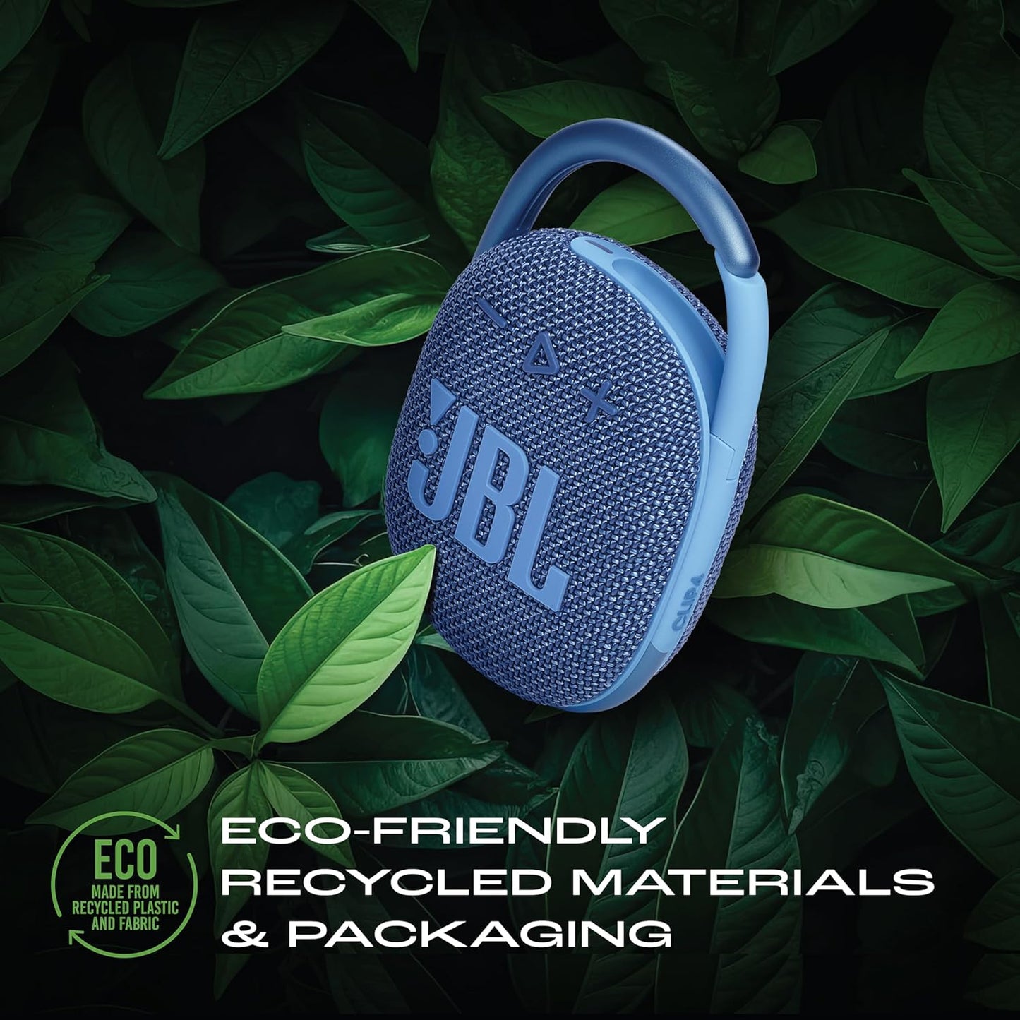 JBL Clip 4 Eco with eco-Friendly Recycled Materials & Packaging, Wireless Portable Bluetooth Speaker, Pro Sound, Integrated Carabiner, Dust & Waterproof, Type C (Without Mic, Blue)