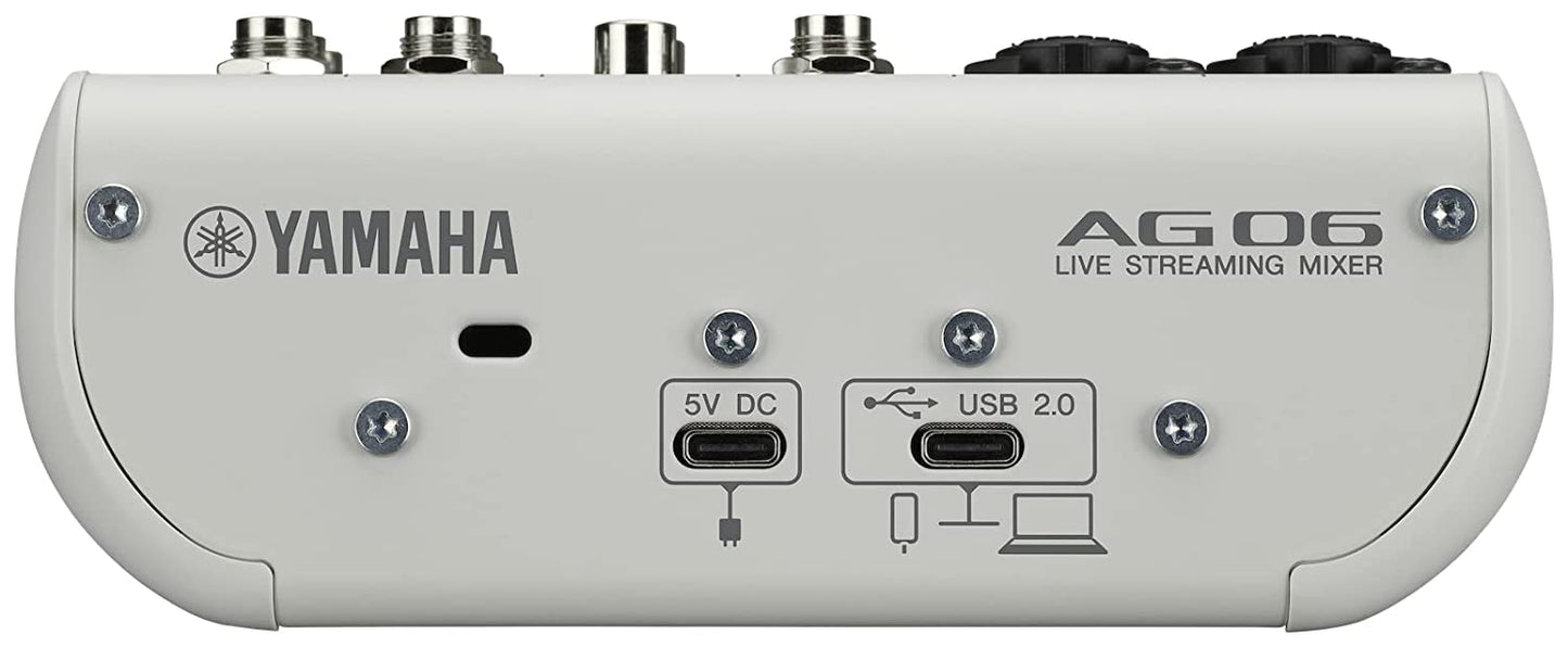 Yamaha AG06 MK2 White 6-Channel Live Streaming Loopback Mixer/USB Interface with Steinberg Software Suite