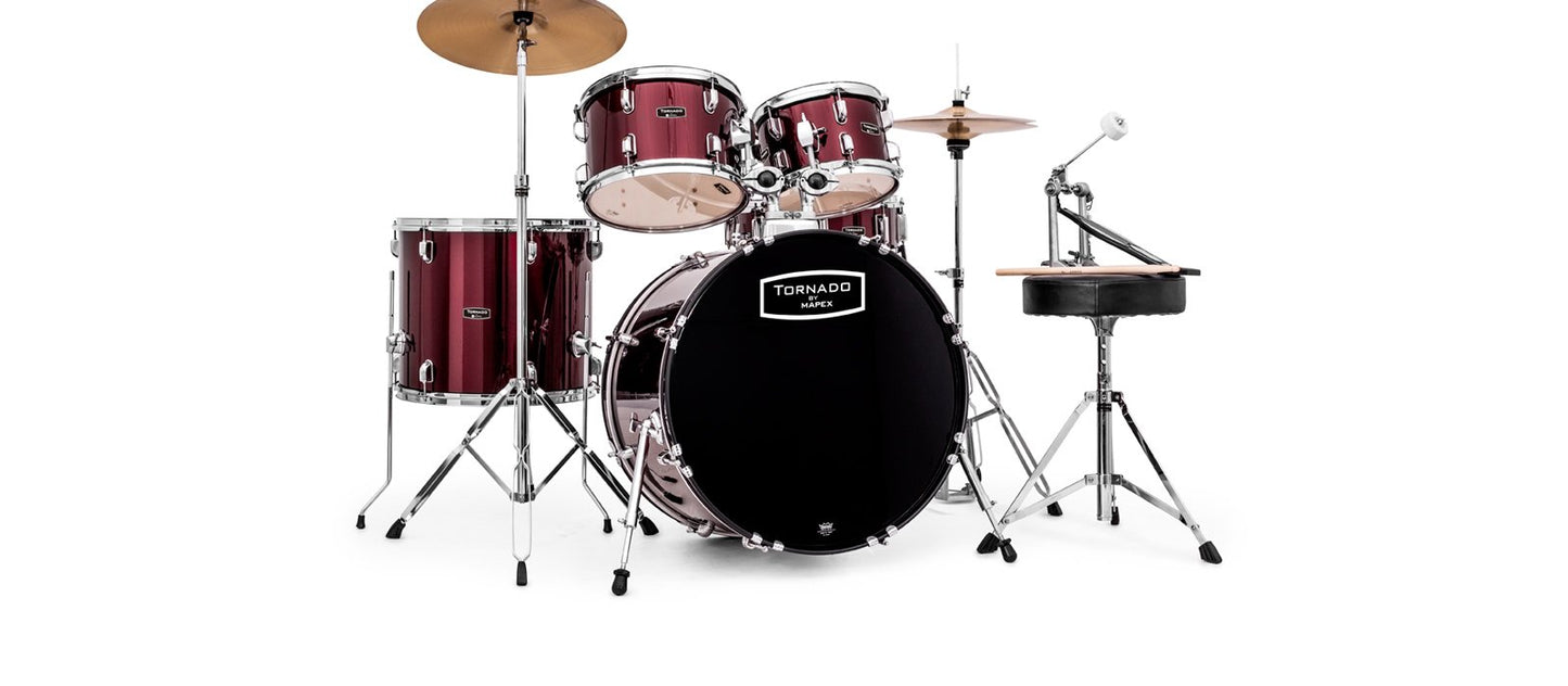 Mapex, Drum, Set, Tornado, 5 pcs, with Hardware, Throne-Cymbals, Dark Burgandy