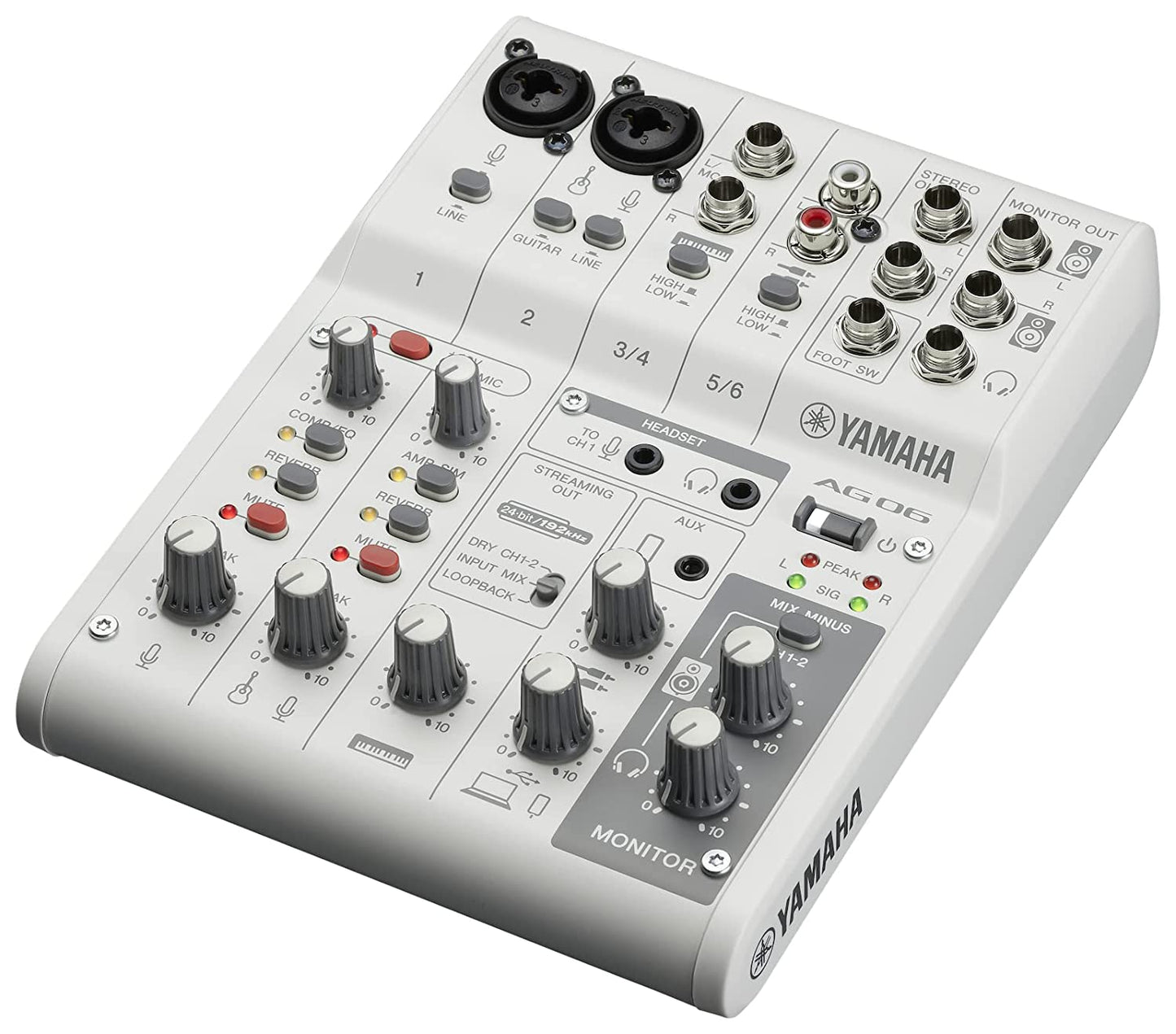 Yamaha AG06 MK2 White 6-Channel Live Streaming Loopback Mixer/USB Interface with Steinberg Software Suite