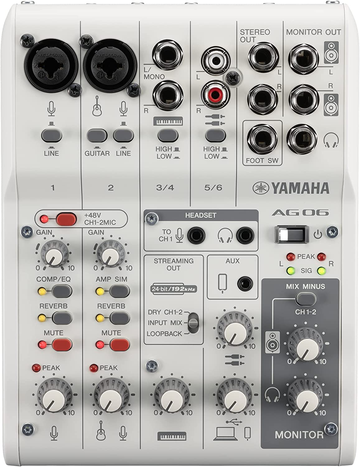 Yamaha AG03MK2 White 6-Channel Live Streaming Loopback Mixer/USB Interface  with Steinberg Software Suite AG03 MK2 White