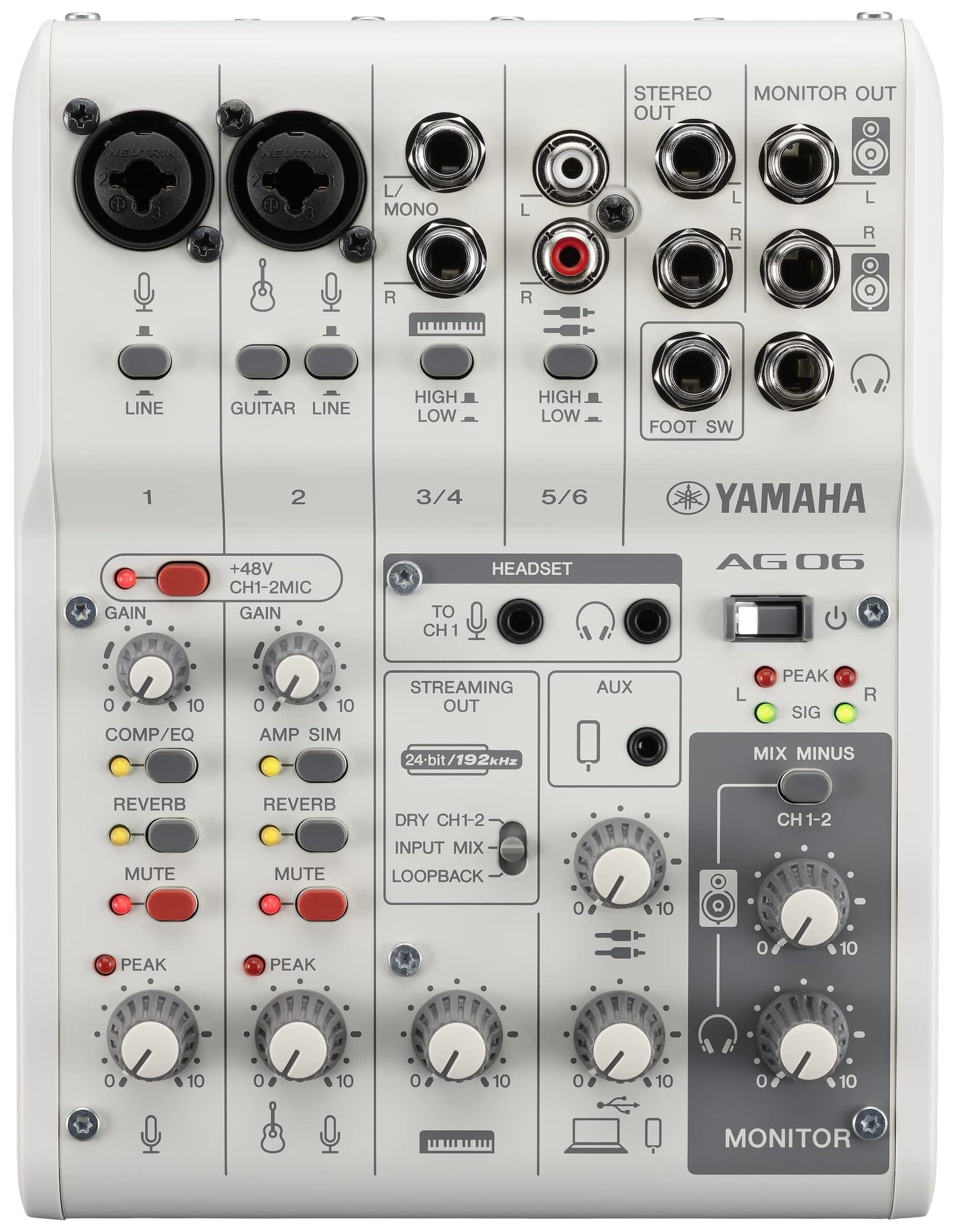 Yamaha AG06 MK2 White 6-Channel Live Streaming Loopback Mixer/USB Interface with Steinberg Software Suite