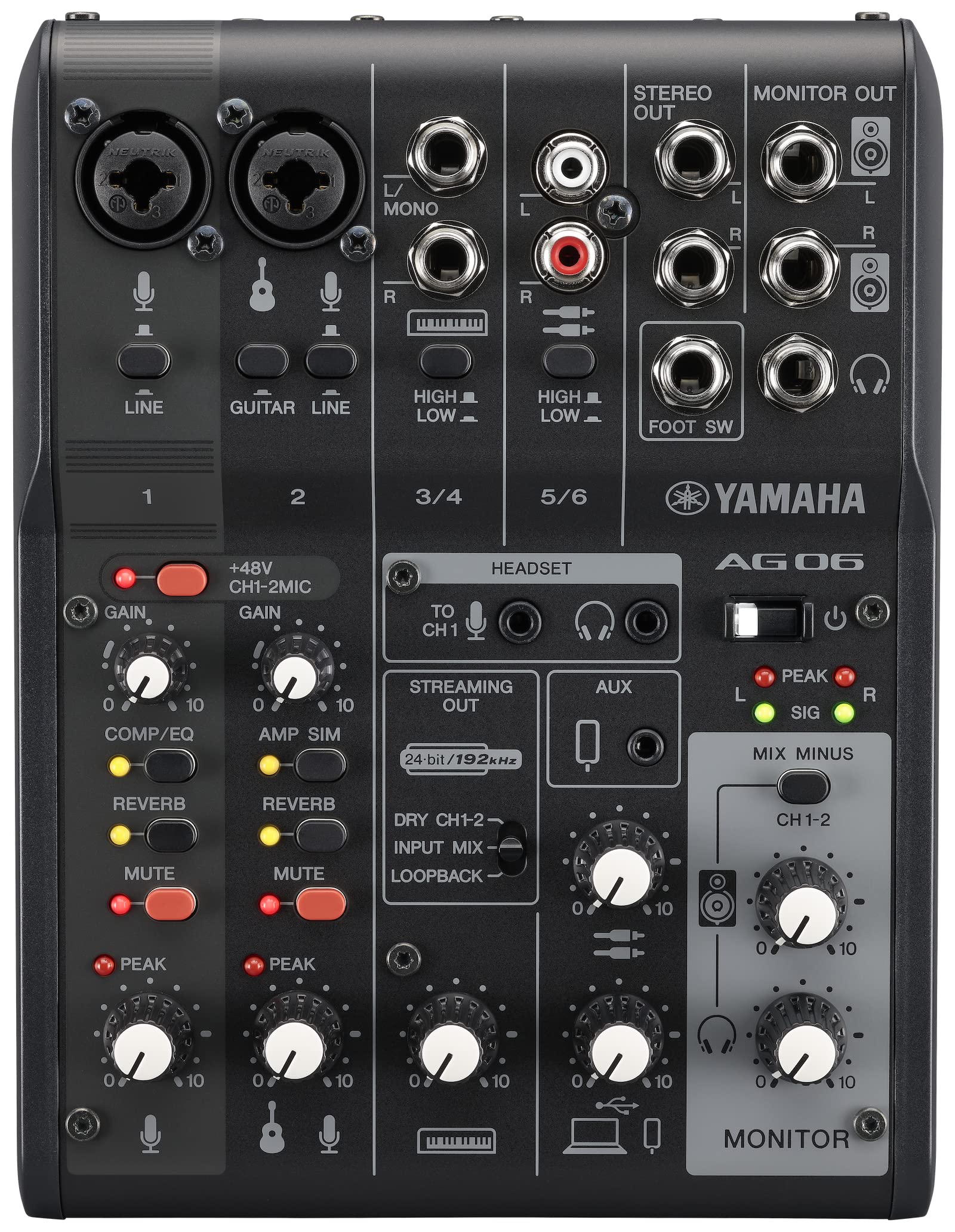 Yamaha AG06 MK2 Black 6-Channel Live Streaming Loopback Mixer/USB Inte
