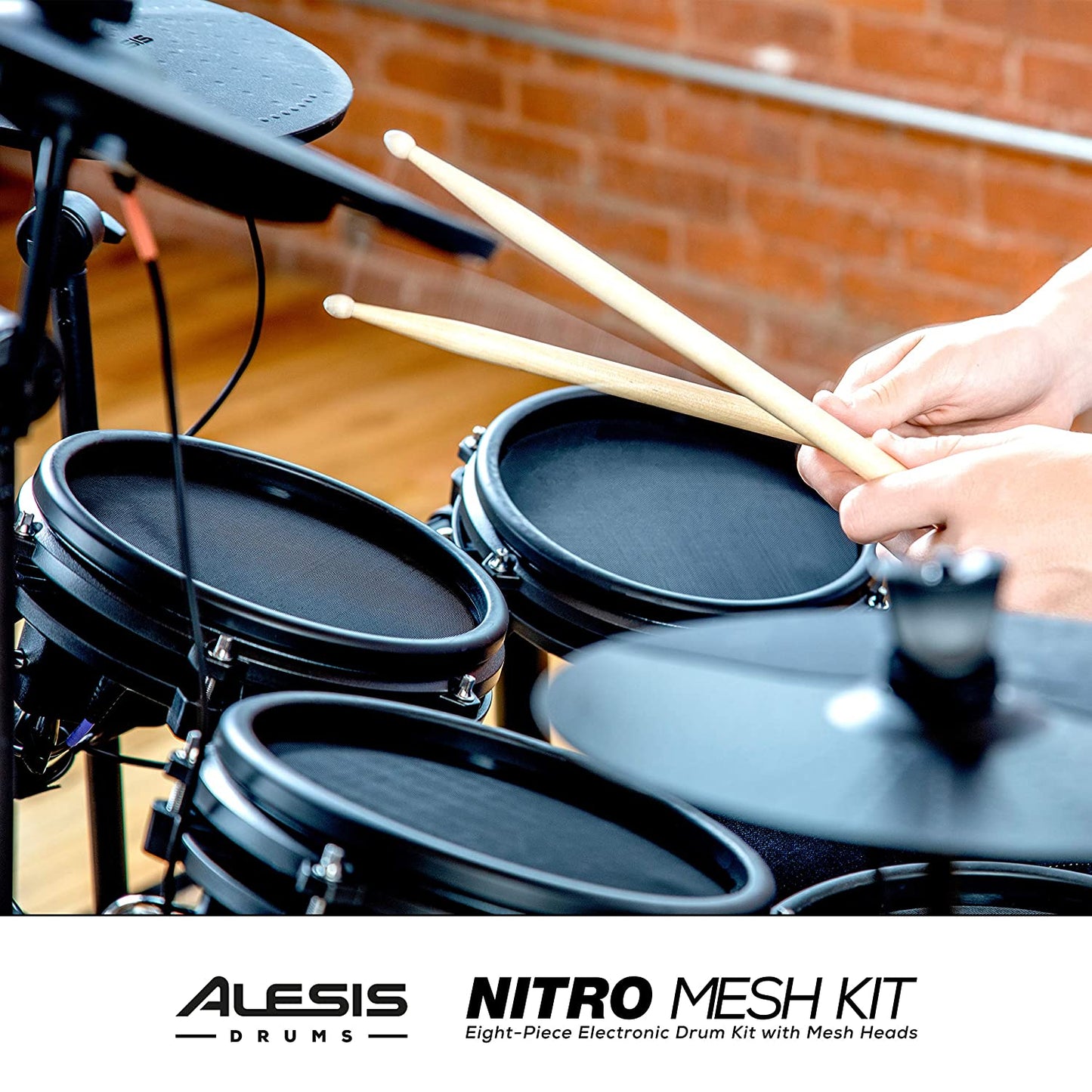 Alesis Nitro Mesh Kit | Eight Piece All-Mesh Electronic Drum Kit with Play Along Tracks, Drum Sticks & Drum Key Included