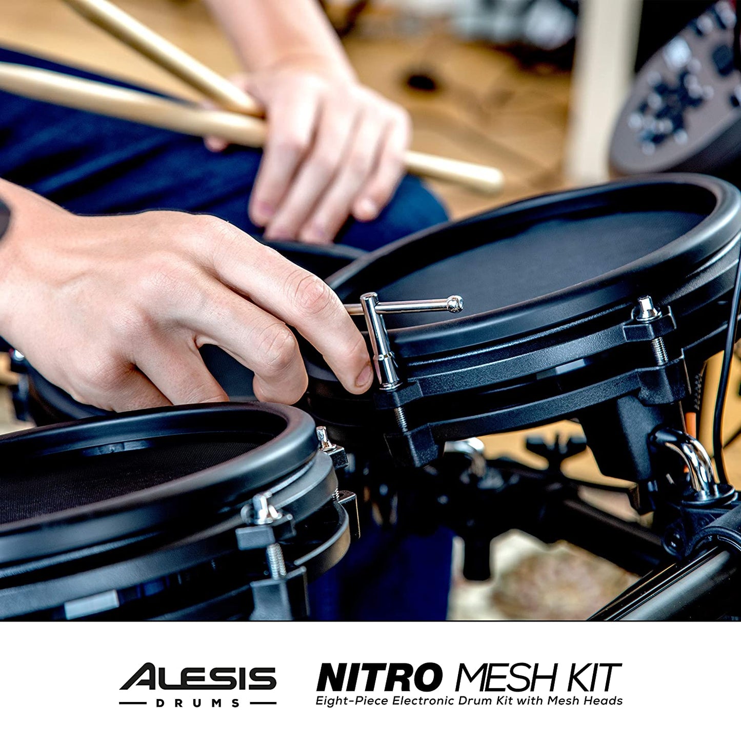 Alesis Nitro Mesh Kit | Eight Piece All-Mesh Electronic Drum Kit with Play Along Tracks, Drum Sticks & Drum Key Included