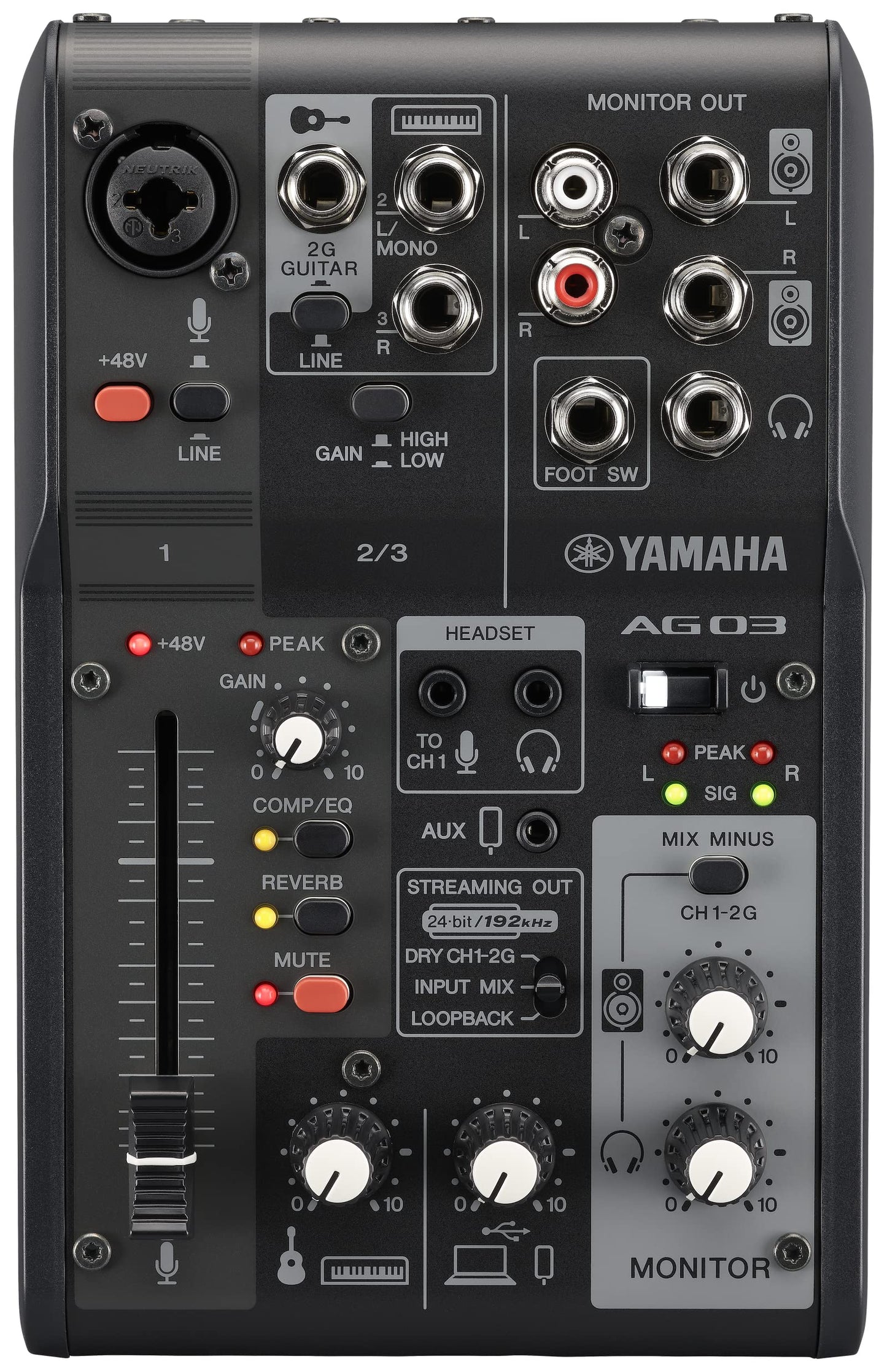 Yamaha AG03 MK2 Black 3-Channel Live Streaming Loopback Mixer/USB Interface