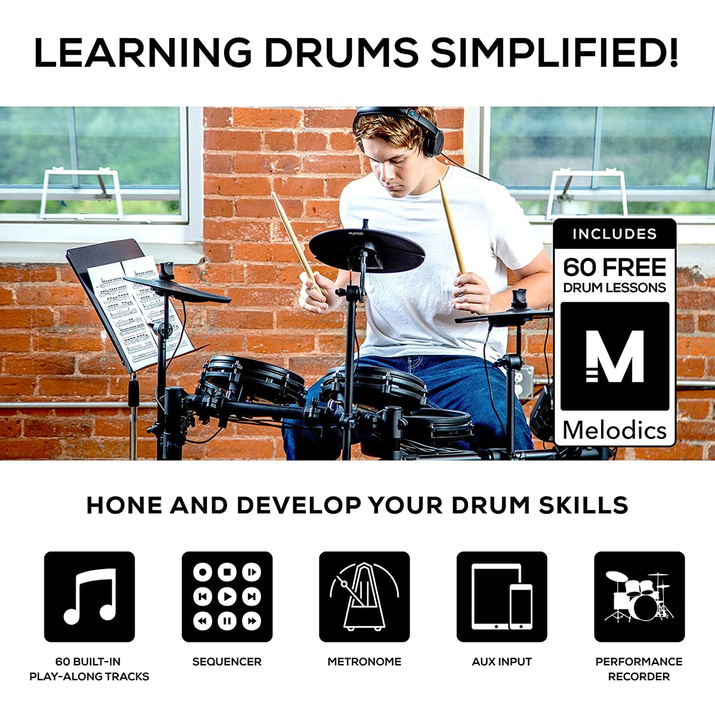 Alesis Nitro Mesh Kit | Eight Piece All-Mesh Electronic Drum Kit with Play Along Tracks, Drum Sticks & Drum Key Included