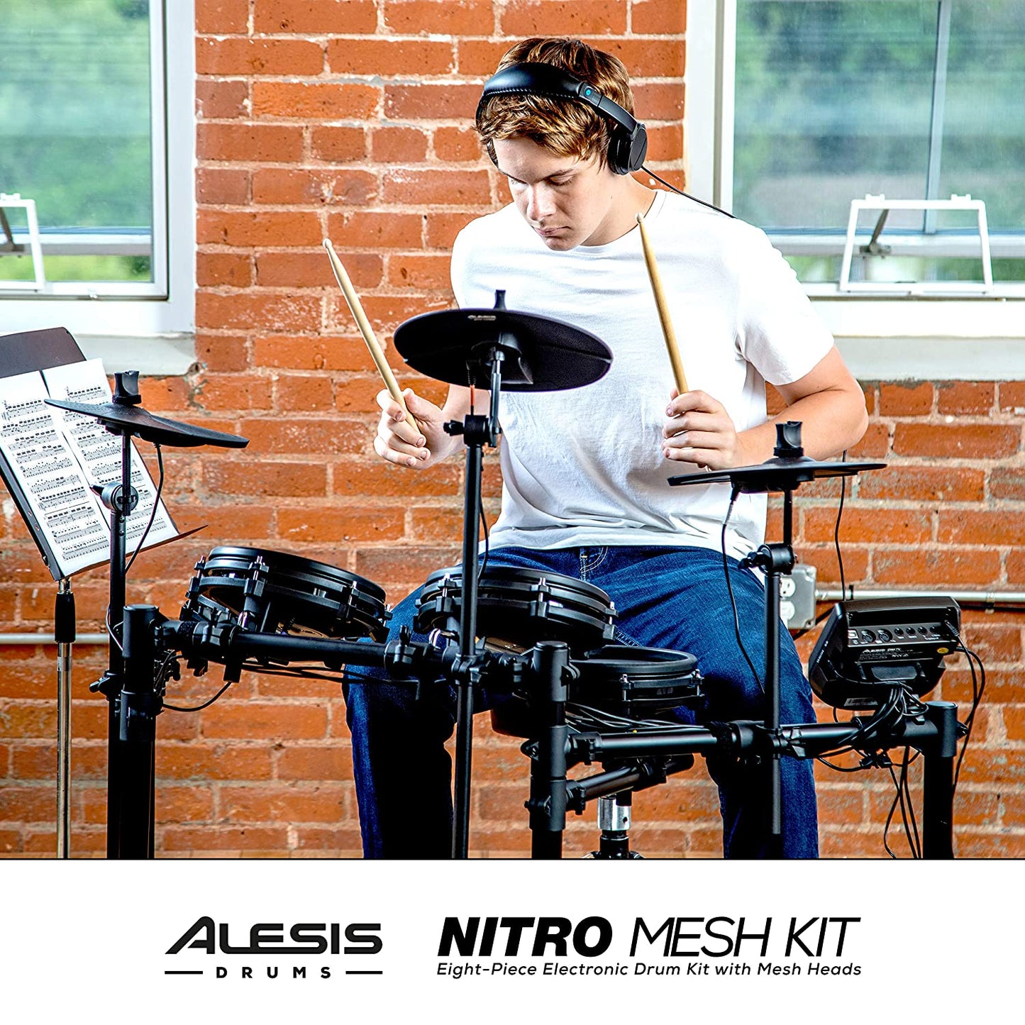 Alesis Nitro Mesh Kit | Eight Piece All-Mesh Electronic Drum Kit with Play Along Tracks, Drum Sticks & Drum Key Included