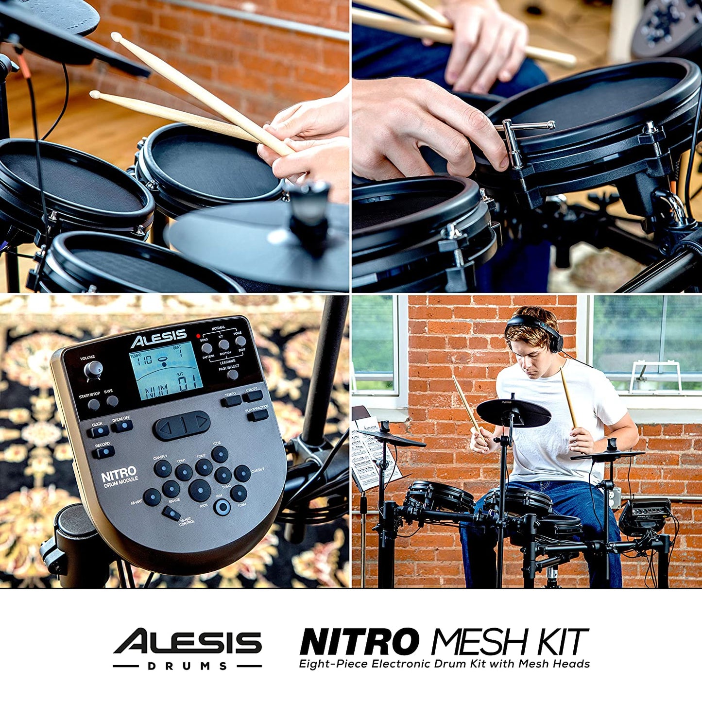 Alesis Nitro Mesh Kit | Eight Piece All-Mesh Electronic Drum Kit with Play Along Tracks, Drum Sticks & Drum Key Included